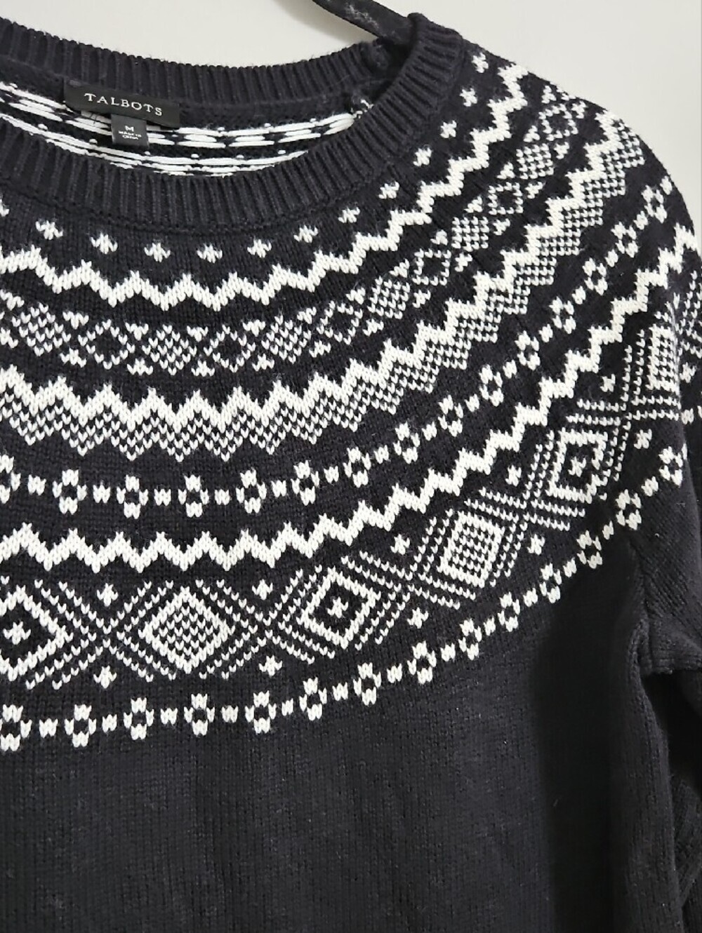 Talbots Black Fair Isle Yoke Crewneck Knit Sweater Size M - Picture 4 of 6
